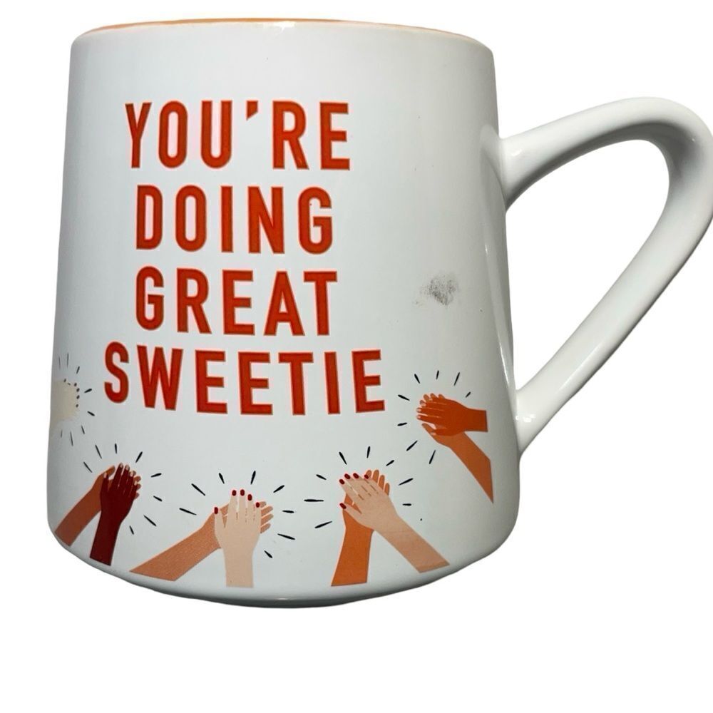 Red and White Ceramic Mug with Motivational Message